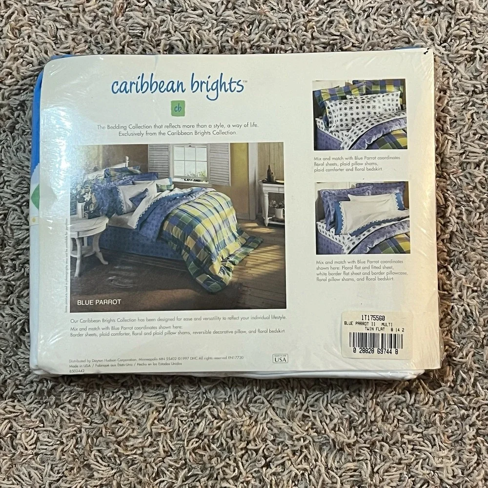 Caribbean Brights Vintage 80s 90s‎ Tropical Geometric Twin Flat Bed Sheet NEW!